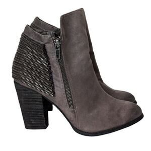 Boho Moto Ankle Boots Women 8.5 Faux Leather Western Grunge Urban Zipper Accent